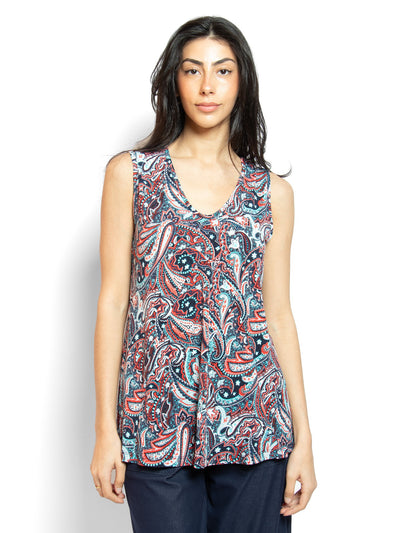 Women's sleeveless paisley printed v-neck top