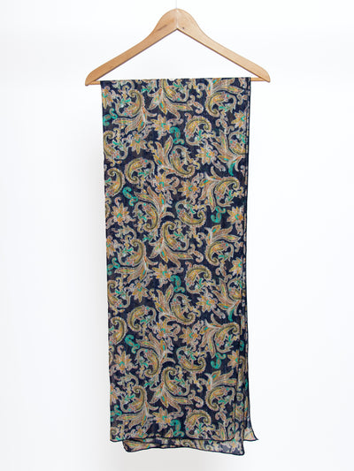 Women's paisley printed chiffon scarf in navy blue