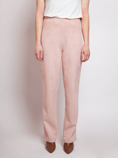 Women's stretch suede straight leg pant in light pink
