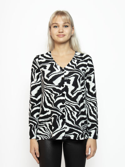 Women's zebra printed black and white button front cardigan