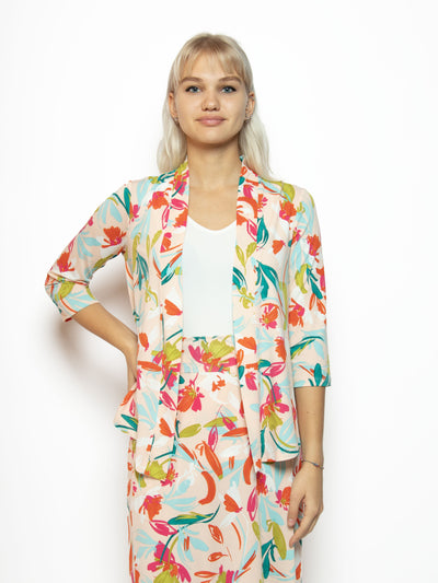 Women's floral printed 3/4 sleeve cardigan in light pink