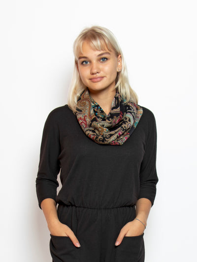 Lightweight sweater knit paisley printed infinity scarf