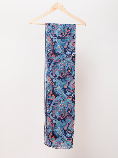 Foulard en mousseline de soie imprimé paisley pour femme, bleu marine
