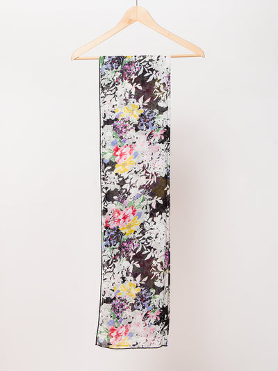 Foulard en mousseline de soie imprimé floral pour femmes, noir