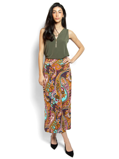 Women's paisley print maxi skirt with side slits
