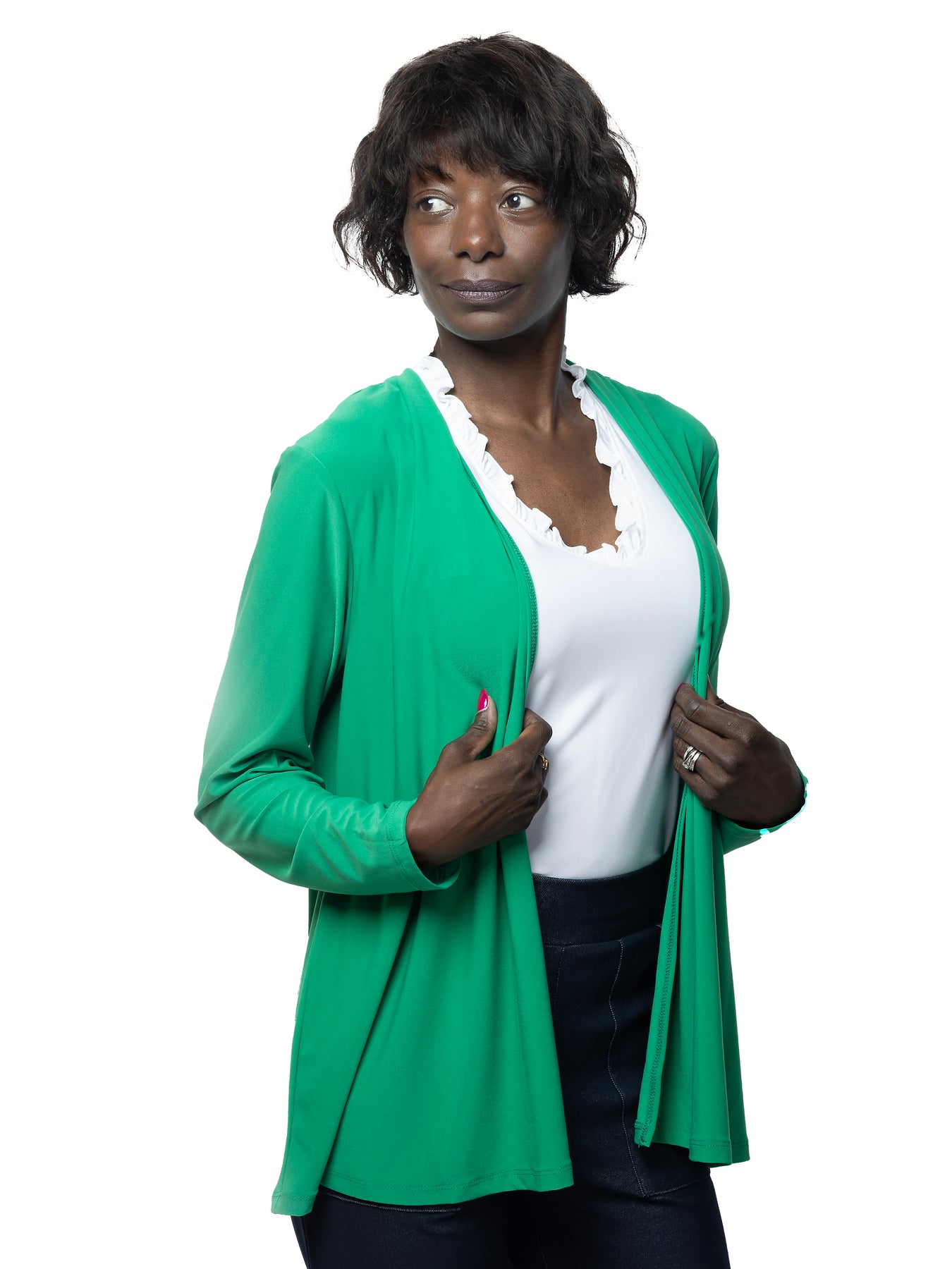 Kim & Co Deluxe Jersey Long Sleeve Cardigan with Shirring Back Detail