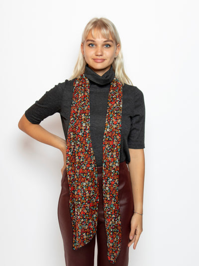 Women's floral printed chiffon scarf in black