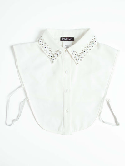 Women's dickey detachable collar with rhinestone and beaded embellishments in white