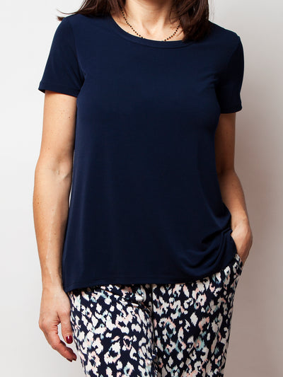 Women's crew neck relaxed fit short sleeve t-shirt in navy blue