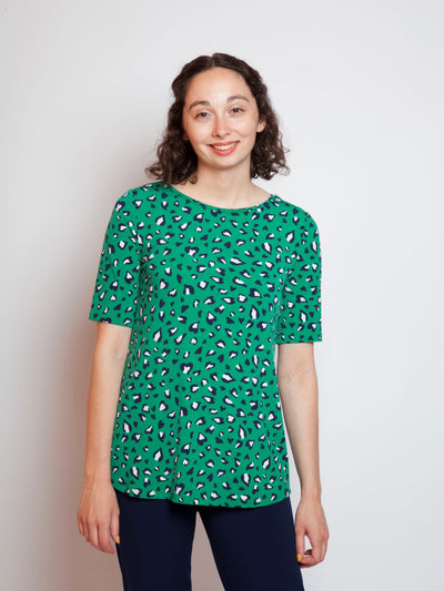 Women's Short Sleeve Animal Print Top in Green Made in Canada