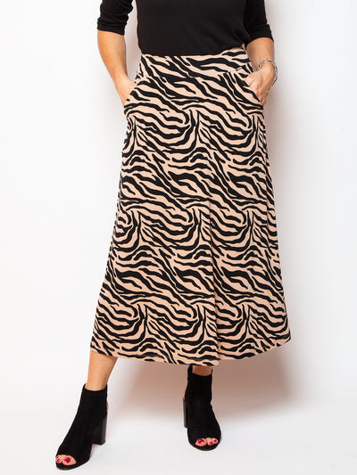 Women's animal print midi skirt with pockets