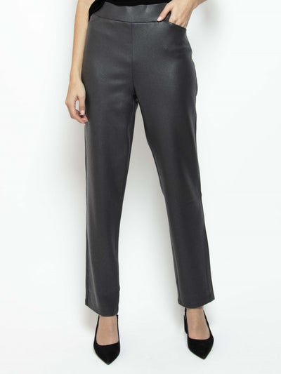 Women's stretch faux leather pants with pockets in dark grey