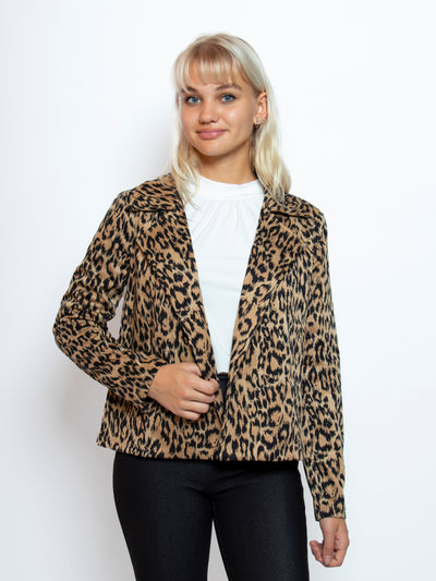 Women's long sleeve animal jacquard blazer jacket made in Canada