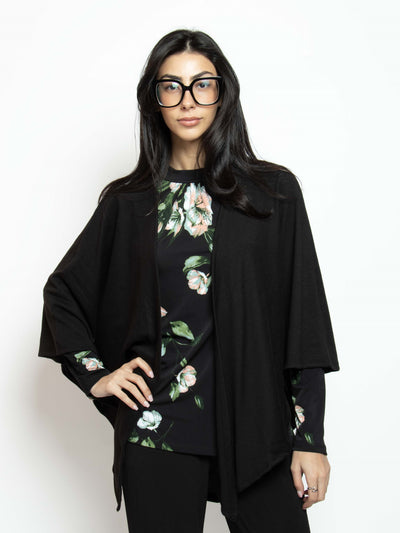 Women's lightweight sweater knit shawl cape in black