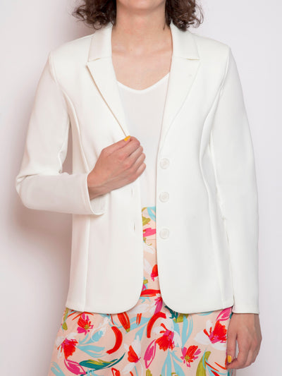 Women's faux leather notch collar 3 button blazer in white