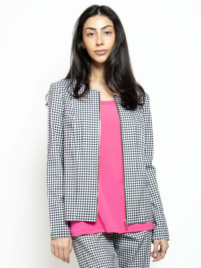 Women's gingham stretch twill zip front jacket