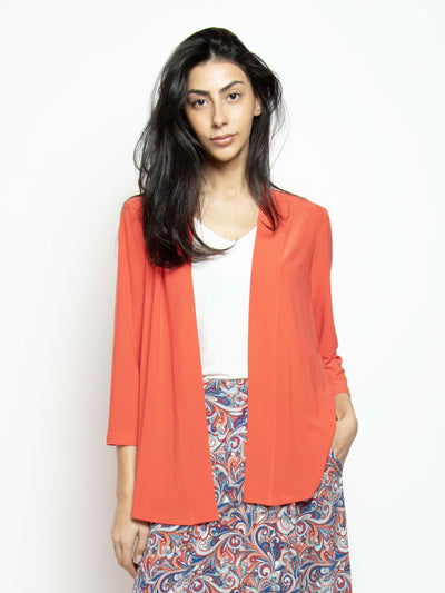 Women's 3/4 sleeve cardigan in coral red
