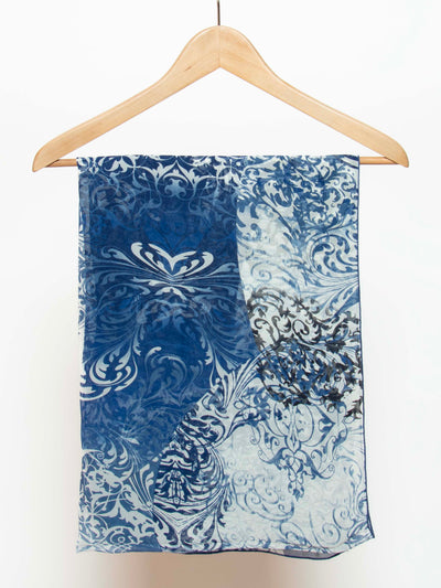 Women's filigree print chiffon scarf in blue