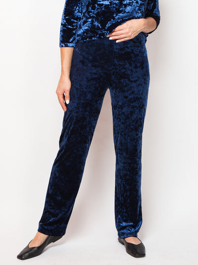 Women's Crushed velvet straight leg pant in navy blue